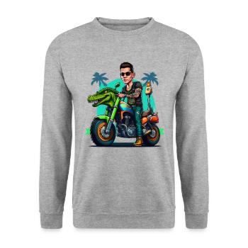 Biker, Crocodile Motorcycle, Florida, Summer, Sun - Unisex Sweatshirt - salt & pepper - Front - Alina (178cm) & Michal (187cm)