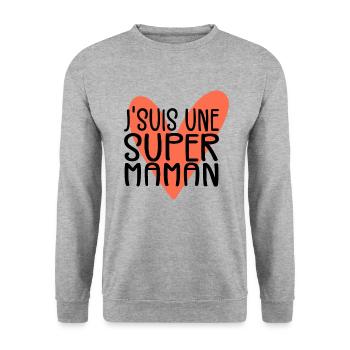 Je suis Une Super Maman | Fête Des Mères - Sweat-shirt Unisexe - gris chiné - Devant - Alina (178cm) & Michal (187cm)