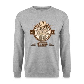 1977 | Cadeau D'anniversaire | Amoureux Du Chat - Sweat-shirt Unisexe - gris chiné - Devant - Alina (178cm) & Michal (187cm)