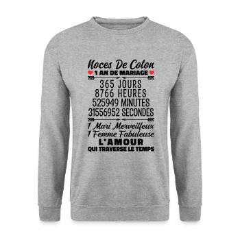 Noces De Coton 1 An De Mariage - Sweat-shirt Unisexe - gris chiné - Devant - Alina (178cm) & Michal (187cm)