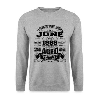 1989 Juin Anniversaire 1989 Juin | né en June 1989 - Sweat-shirt Unisexe - gris chiné - Devant - Alina (178cm) & Michal (187cm)