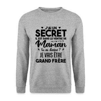 J'ai Un Secret | Je Vais être Grand-frère - Sweat-shirt Unisexe - gris chiné - Devant - Alina (178cm) & Michal (187cm)