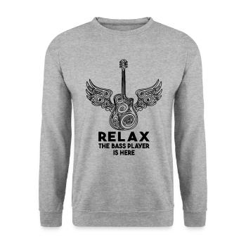 Relax The Bass Player Is Here Guitare Cadeau - Sweat-shirt Unisexe - gris chiné - Devant - Alina (178cm) & Michal (187cm)