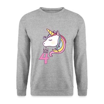 Anniversaire Fille Princesse Licorne 4 ans Cadeau - Sweat-shirt Unisexe - gris chiné - Devant - Alina (178cm) & Michal (187cm)