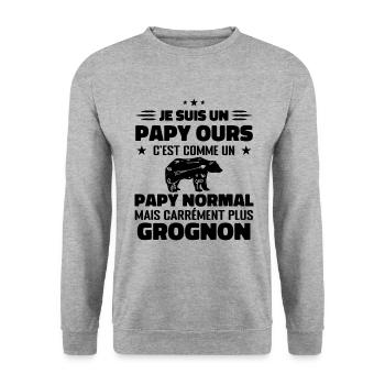 Je suis un papy ours comme un papy normal cadeau - Sweat-shirt Unisexe - gris chiné - Devant - Alina (178cm) & Michal (187cm)