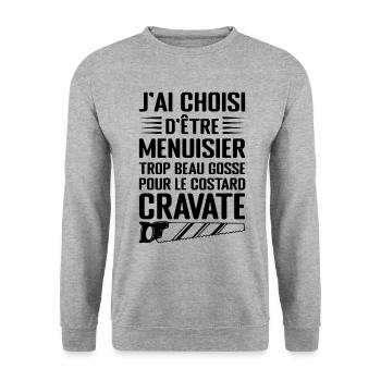Humour Menuisier Atelier de Menuiserie - Sweat-shirt Unisexe - gris chiné - Devant - Alina (178cm) & Michal (187cm)