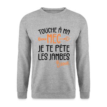 Touche À Mon Mec Pète Les Jambes Humour - Sweat-shirt Unisexe - gris chiné - Devant - Alina (178cm) & Michal (187cm)