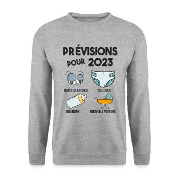 Prévisions pour 2023 Humour Futur Papa pour 2023 - Sweat-shirt Unisexe - gris chiné - Devant - Alina (178cm) & Michal (187cm)