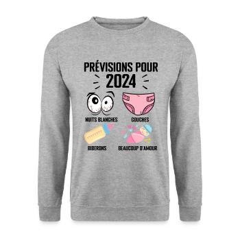 Prévisions pour 2024 Humour Futur Papa pour 2024 - Sweat-shirt Unisexe - gris chiné - Devant - Alina (178cm) & Michal (187cm)