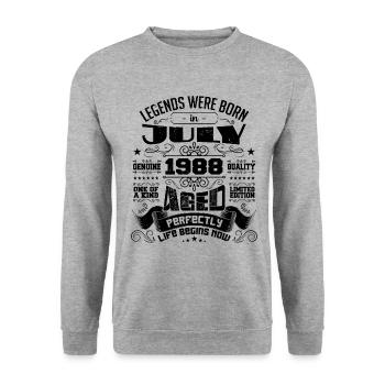 1988 Juli Geburtstagsgeschenk Juli 1988 - Unisex Pullover - Weißgrau meliert - Vorne - Alina (178cm) & Michal (187cm)