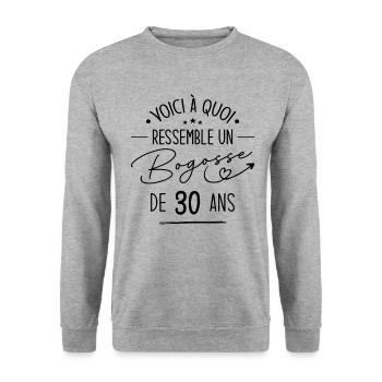 Bogosse 30 ans Cadeau Humour Anniversaire 30 ans - Sweat-shirt Unisexe - gris chiné - Devant - Alina (178cm) & Michal (187cm)