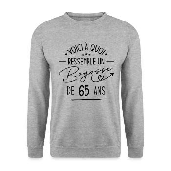Bogosse 65 ans Cadeau Humour Anniversaire 65 ans - Sweat-shirt Unisexe - gris chiné - Devant - Alina (178cm) & Michal (187cm)