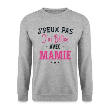 Je Peux Pas J'ai Bêtise Avec Mamie - Sweat-shirt Unisexe - gris chiné - Devant - Alina (178cm) & Michal (187cm)