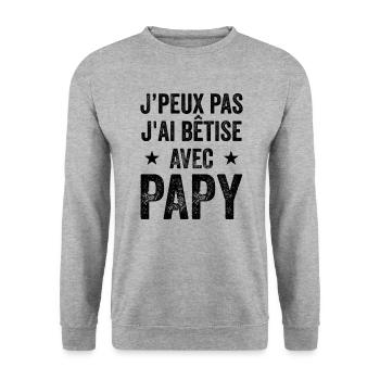 Je Peux Pas J'ai Bêtise Avec Papy - Sweat-shirt Unisexe - gris chiné - Devant - Alina (178cm) & Michal (187cm)