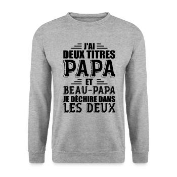 J'ai Deux Titres Papa et Beau Papa Cadeau - Sweat-shirt Unisexe - gris chiné - Devant - Alina (178cm) & Michal (187cm)
