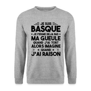Je Suis Basque - Je Ferme Pas Ma Gueule - Sweat-shirt Unisexe - gris chiné - Devant - Alina (178cm) & Michal (187cm)