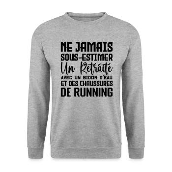 Humour Course à Pied Retraite - Sweat-shirt Unisexe - gris chiné - Devant - Alina (178cm) & Michal (187cm)