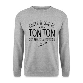 Tonton Humour, Cadeau Humour Humoristique Tonton - Sweat-shirt Unisexe - gris chiné - Devant - Alina (178cm) & Michal (187cm)