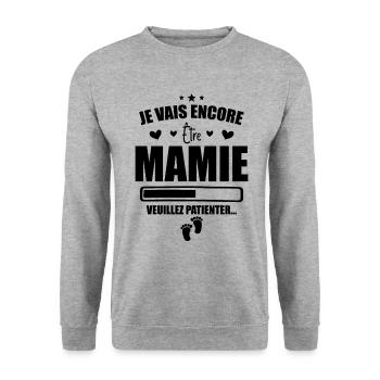 Je Vais Encore être Mamie - Bientôt Mamie - Sweat-shirt Unisexe - gris chiné - Devant - Alina (178cm) & Michal (187cm)