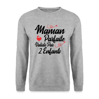 Maman parfaite validé par 2 enfants - Sweat-shirt Unisexe - gris chiné - Devant - Alina (178cm) & Michal (187cm)