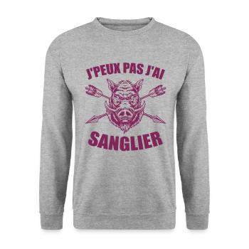 Je Peux Pas J'ai Sanglier Humour Chasse humorist - Sweat-shirt Unisexe - gris chiné - Devant - Alina (178cm) & Michal (187cm)