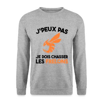 Chasseur De Frelons Insecte J'peux Pas Humour - Sweat-shirt Unisexe - gris chiné - Devant - Alina (178cm) & Michal (187cm)