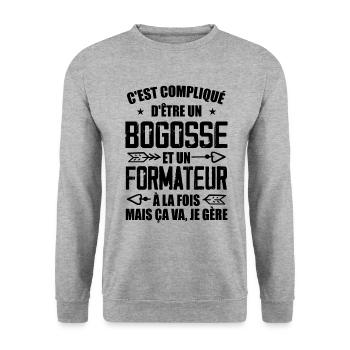 Bogosse Et Formateur Cadeau Meilleur Collègue - Sweat-shirt Unisexe - gris chiné - Devant - Alina (178cm) & Michal (187cm)