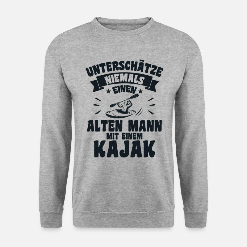 Alten mann mit einem Kajak - Unisex Pullover - Weißgrau meliert