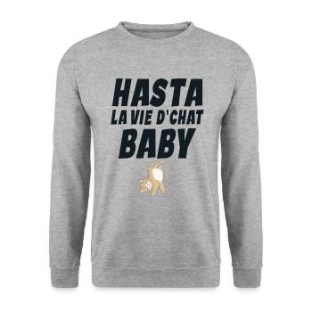 Chat - Amoureux des Chats - Chat Humour - Sweat-shirt Unisexe - gris chiné - Devant - Alina (178cm) & Michal (187cm)