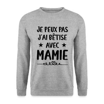 Je Peux Pas J'ai Bêtise Avec Mamie - Sweat-shirt Unisexe - gris chiné - Devant - Alina (178cm) & Michal (187cm)