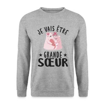 Grande-Soeur Humour Annonce Grossesse - Sweat-shirt Unisexe - gris chiné - Devant - Alina (178cm) & Michal (187cm)