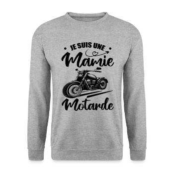 Mamie Motarde Mamou Humour - Sweat-shirt Unisexe - gris chiné - Devant - Alina (178cm) & Michal (187cm)