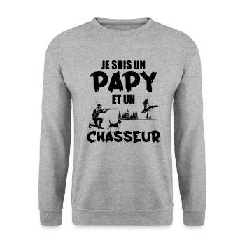 Je Suis Un Papa Et Un Chasseur - Cadeau Chasseur - Sweat-shirt Unisexe - gris chiné - Devant - Alina (178cm) & Michal (187cm)