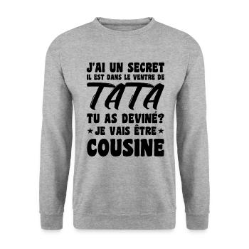 J'ai un secret je vais être cousine Humour Cadeau - Sweat-shirt Unisexe - gris chiné - Devant - Alina (178cm) & Michal (187cm)