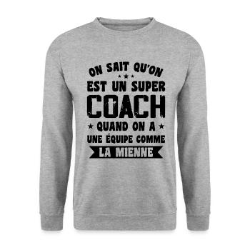 Un Super Coach Cadeau Entraîneur Sportif Humour - Sweat-shirt Unisexe - gris chiné - Devant - Alina (178cm) & Michal (187cm)