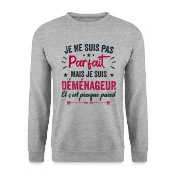 Je Ne Suis Pas Parfait Mais Déménageur - Sweat-shirt Unisexe - gris chiné - Devant - Alina (178cm) & Michal (187cm)