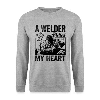 A Welder Melted My Heart Funny Design For Wife - Unisex Sweatshirt - salt & pepper - Front - Alina (178cm) & Michal (187cm)