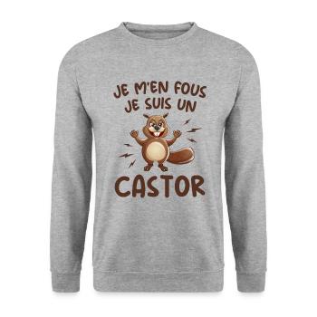 Je M'en Fous Je Suis Un Castor - Castor Doux - Sweat-shirt Unisexe - gris chiné - Devant - Alina (178cm) & Michal (187cm)