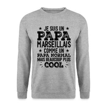 Papa Marseillais Humour - Cadeau Anniversaire Papa - Sweat-shirt Unisexe - gris chiné - Devant - Alina (178cm) & Michal (187cm)
