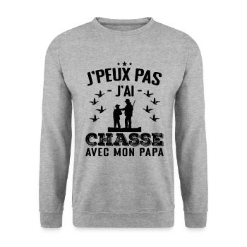J'Peux Pas J'ai Chasse Avec Mon Papa - Sweat-shirt Unisexe - gris chiné - Devant - Alina (178cm) & Michal (187cm)