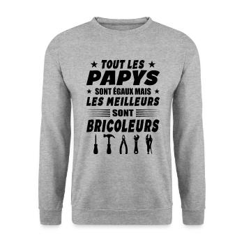 Les Papys Sont égaux Les Meilleurs Sont Bricoleurs - Sweat-shirt Unisexe - gris chiné - Devant - Alina (178cm) & Michal (187cm)