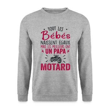Babys haben am besten einen Biker-Papa - Unisex Pullover - Weißgrau meliert - Vorne - Alina (178cm) & Michal (187cm)