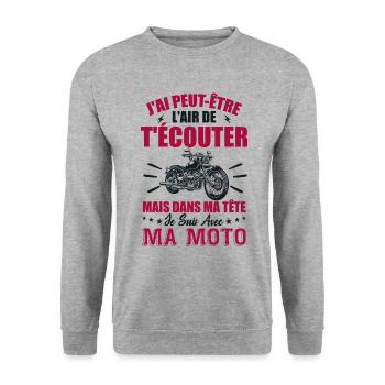 In My Head I Ride Motorcycle - Biker Gift - Unisex Sweatshirt - salt & pepper - Front - Alina (178cm) & Michal (187cm)