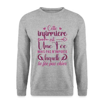 Humour Infirmière | Cette Infirmière Est Une Fée - Sweat-shirt Unisexe - gris chiné - Devant - Alina (178cm) & Michal (187cm)