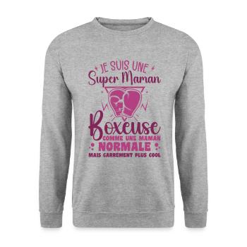 Maman Boxeuse Comme Maman Normale Mais Plus Cool - Sweat-shirt Unisexe - gris chiné - Devant - Alina (178cm) & Michal (187cm)