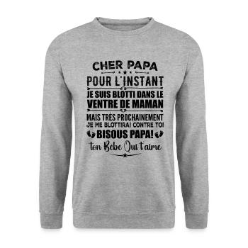Originelle Schwangerschaftsanzeige für werdende Väter - Unisex Pullover - Weißgrau meliert - Vorne - Alina (178cm) & Michal (187cm)