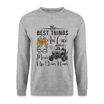 The Best Things In Life Mess Up Your Hair - UTV - Unisex Sweatshirt - salt & pepper - Front - Alina (178cm) & Michal (187cm)