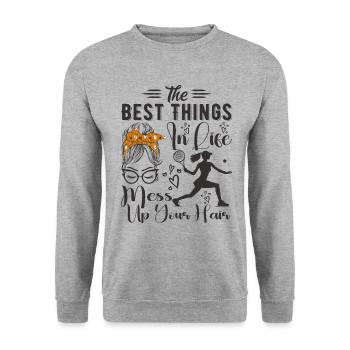 The Best Things In Life Mess Up Your Hair Tennis - Unisex Sweatshirt - salt & pepper - Front - Alina (178cm) & Michal (187cm)