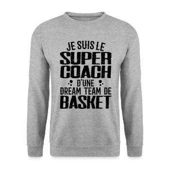 Ich bin der Supertrainer eines Basketball-Dreamteams - Unisex Pullover - Weißgrau meliert - Vorne - Alina (178cm) & Michal (187cm)
