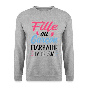 Fille ou Garçon Grand Marraine T'aime Déjà - Sweat-shirt Unisexe - gris chiné - Devant - Alina (178cm) & Michal (187cm)